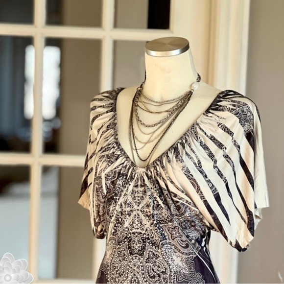 Vintage Party Dress Stretch Embellished Batwing Sleeves L - Picture 4 of 11